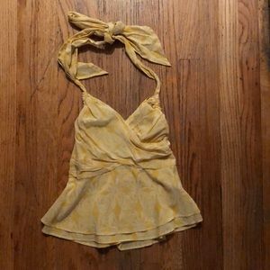 Anthropologie yellow and white halter top.